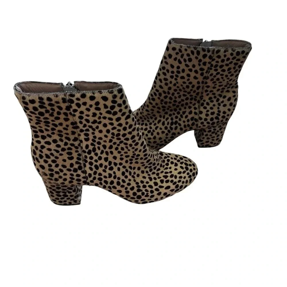 Able Cheetah Hair Celina Leather Ankle Booties Block Heel Size 7